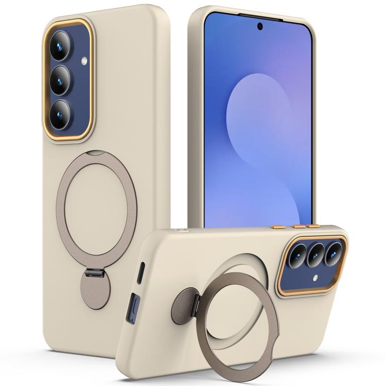 For Samsung Galaxy S26 5G Gen1.5 Pivot Ring Holder TPU Hybrid PC Phone Case(Apricot)