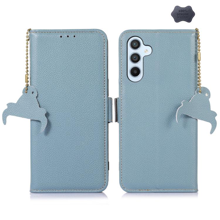 For Samsung Galaxy S26 5G Genuine Leather Mino Magnetic RFID Leather Phone Case(Ice Blue)