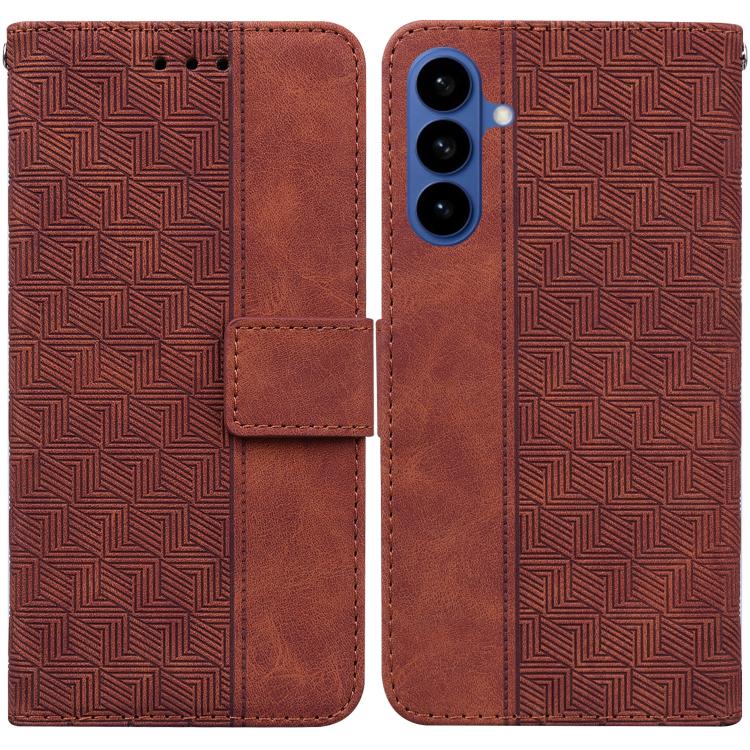 For Samsung Galaxy S26 5G Geometric Embossed Leather Phone Case(Brown)