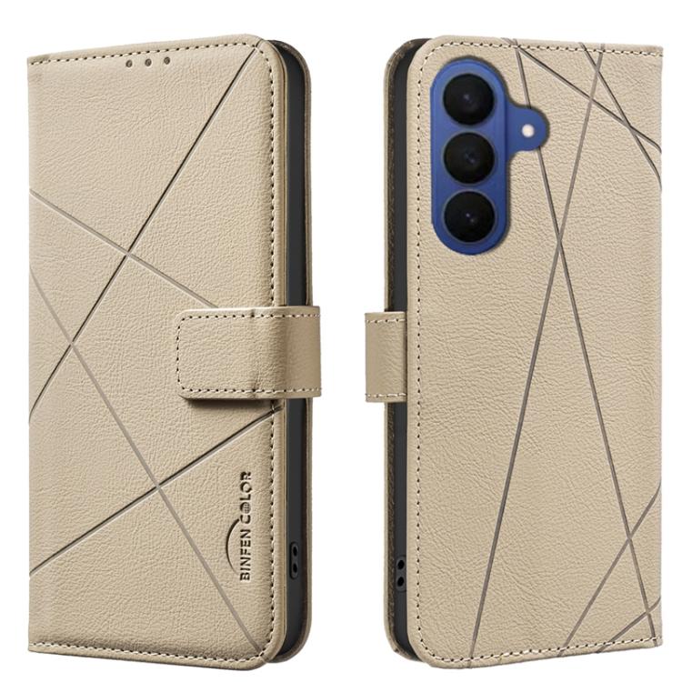 For Samsung Galaxy S26 5G Geometric Pattern RFID Leather Phone Case(Beige)