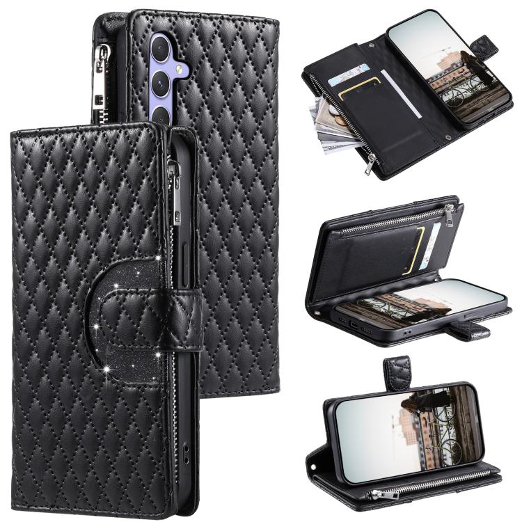 For Samsung Galaxy S26 5G Glitter Lattice Zipper Wallet Leather Phone Case(Black)