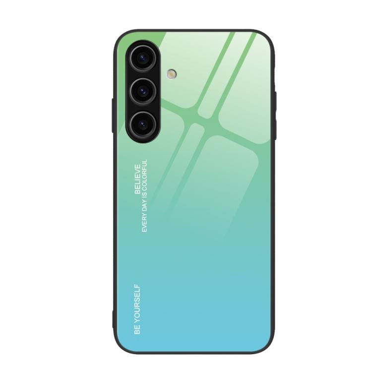 For Samsung Galaxy S26 5G Gradient Color Glass Phone Case(Green Cyan)
