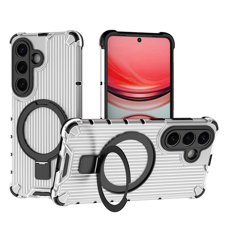 For Samsung Galaxy S26 5G Grating Holder Shockproof Phone Case(Transparent)