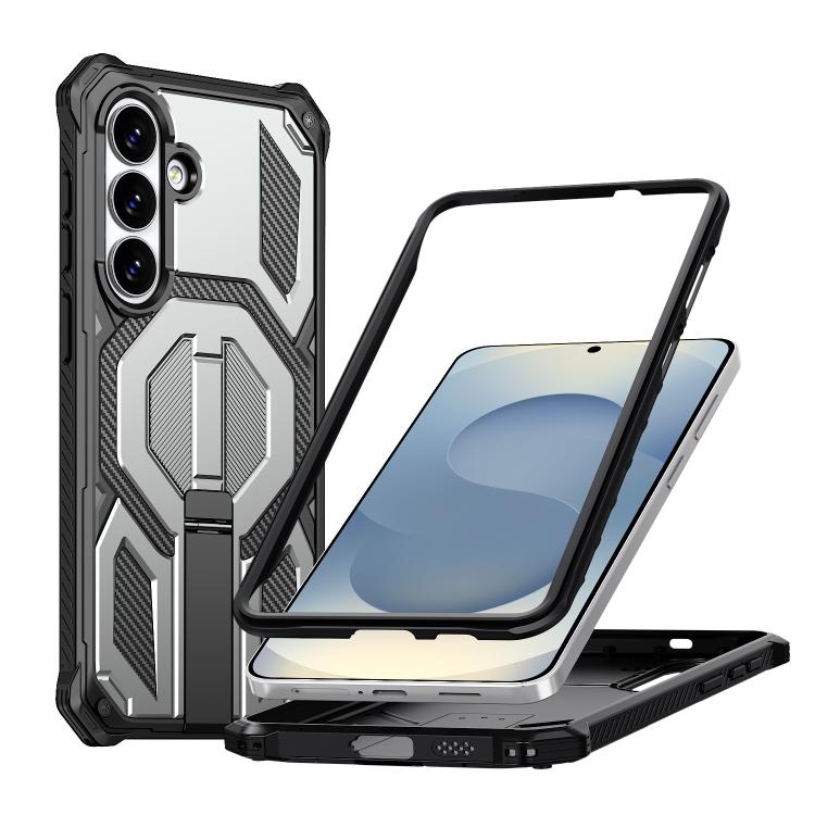 For Samsung Galaxy S26 5G Hidden Metal Holder Magnetic Shockproof Phone Case(Grey)