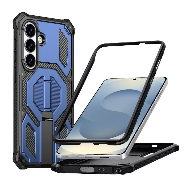 For Samsung Galaxy S26 5G Hidden Metal Holder Magnetic Shockproof Phone Case(Navy Blue)