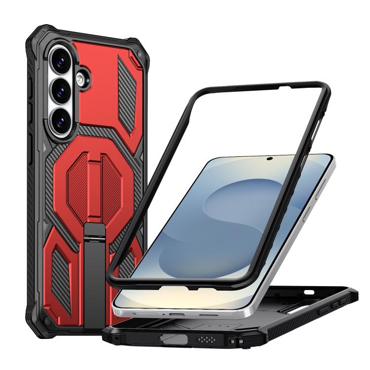 For Samsung Galaxy S26 5G Hidden Metal Holder Magnetic Shockproof Phone Case(Red)