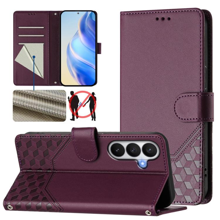 For Samsung Galaxy S26 5G Honeycomb Embossing RFID Leather Phone Case(Violet)