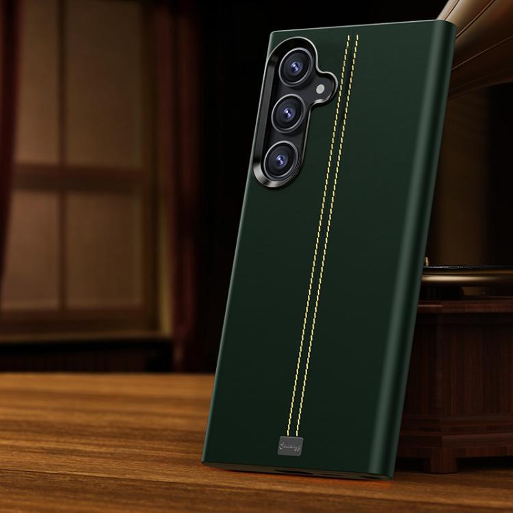 For Samsung Galaxy S26 5G Jazz Series Retro Vegan Leather Textured Metal Frame Magnetic Phone Case(Green)