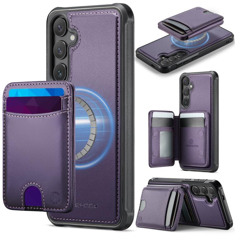 For Samsung Galaxy S26 5G JEEHOOD J10 Flip Card Bag MagSafe Split RFID Leather Phone Case(Purple)