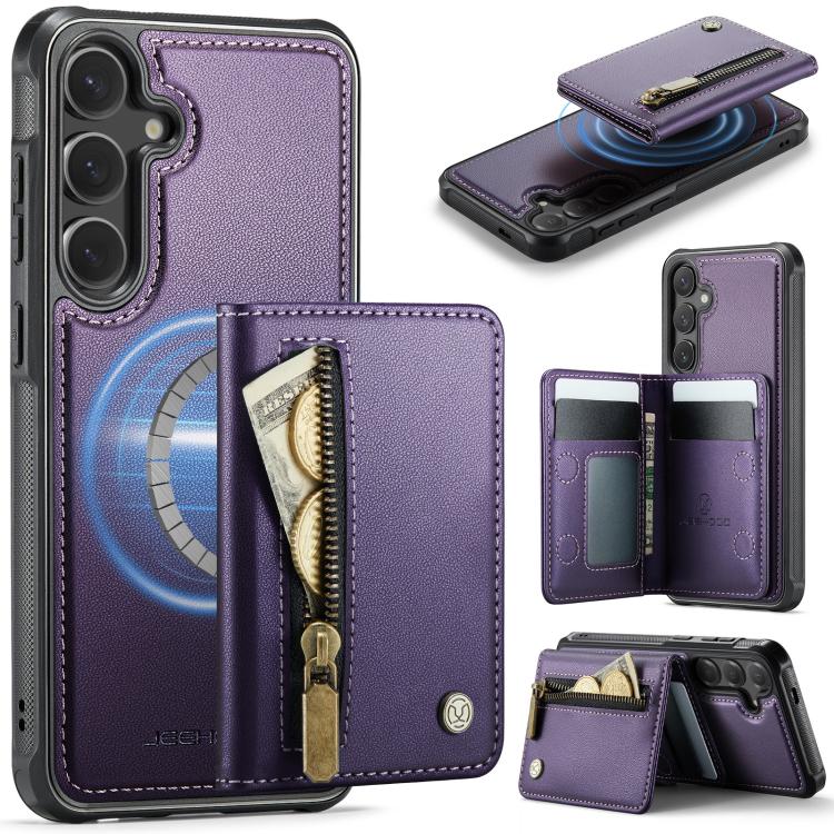 For Samsung Galaxy S26 5G JEEHOOD J12 Exquisite RFID MagSafe Zipper Card Bag Phone Case(Purple)