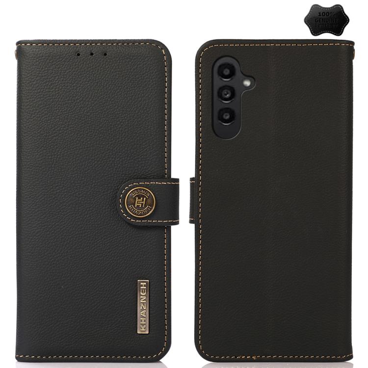 For Samsung Galaxy S26 5G KHAZNEH Custer Genuine Leather RFID Phone Case(Black)