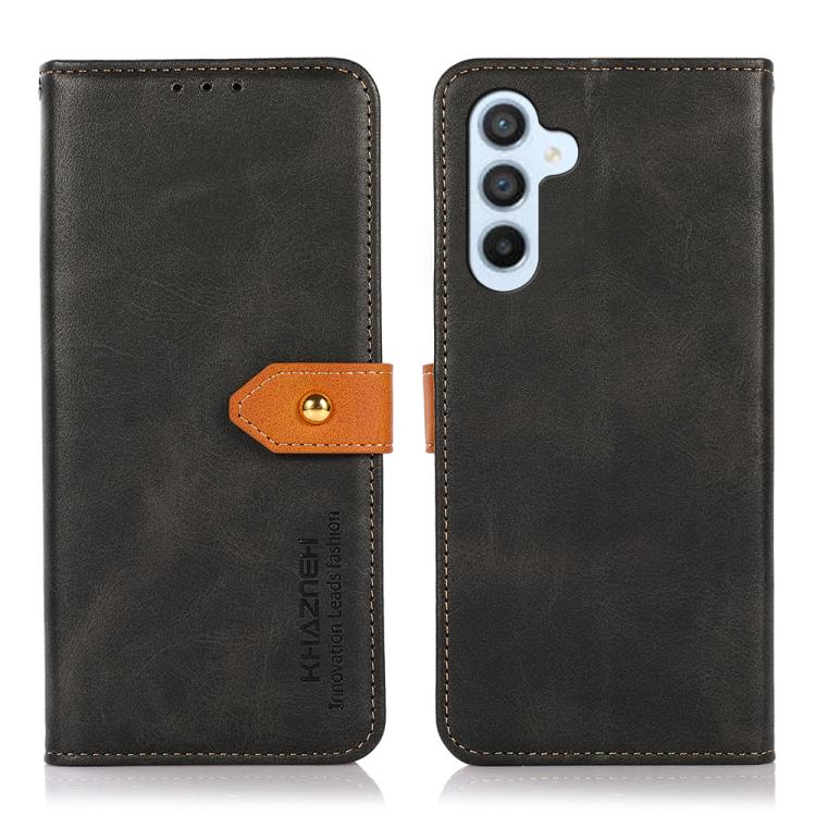 For Samsung Galaxy S26 5G KHAZNEH Dual-color Cowhide Texture Flip Leather Phone Case(Black)