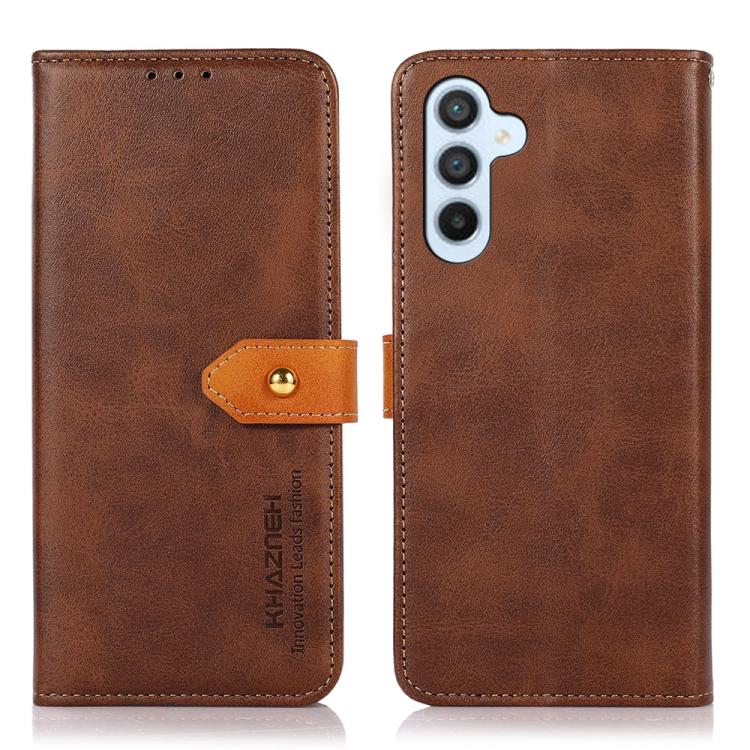 For Samsung Galaxy S26 5G KHAZNEH Dual-color Cowhide Texture Flip Leather Phone Case(Brown)