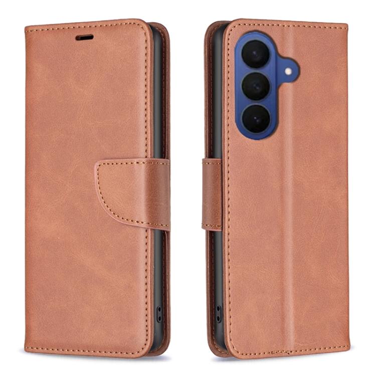 For Samsung Galaxy S26 5G Lambskin Texture Pure Color Flip Leather Phone Case(Brown)
