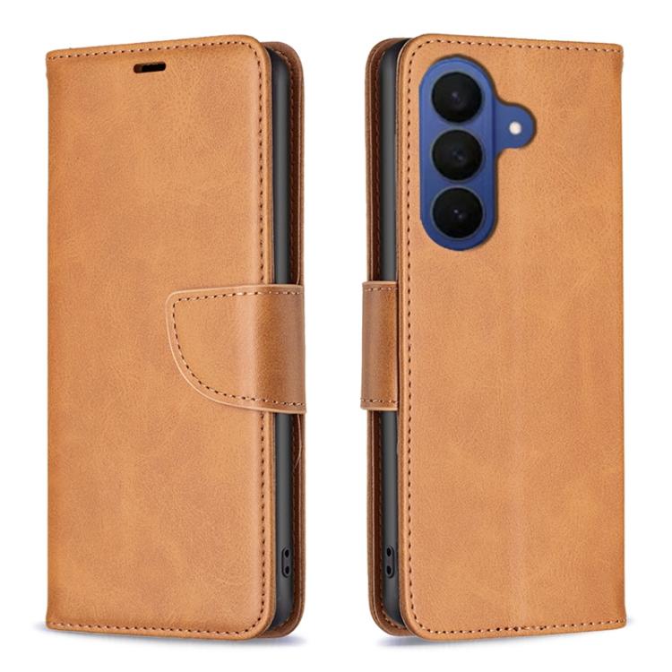 For Samsung Galaxy S26 5G Lambskin Texture Pure Color Flip Leather Phone Case(Yellow)