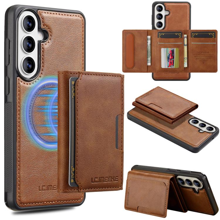 For Samsung Galaxy S26 5G LC.IMEEKE L5 Series Detachable RFID Card Bag Magsafe Phone Case(Brown)