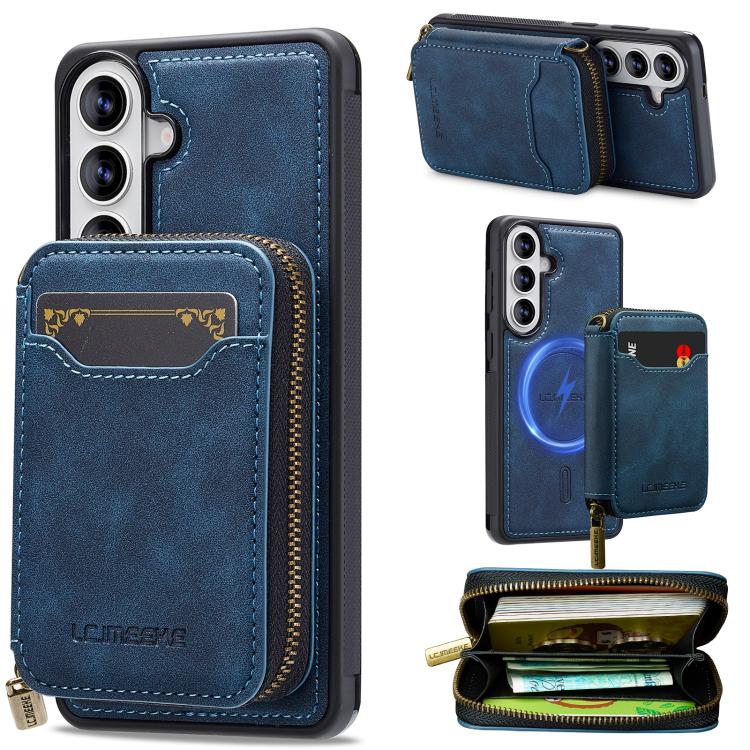 For Samsung Galaxy S26 5G LC.IMEEKE L6 Series Zipper Card Bag MagSafe Magnetic Phone Case(Blue)