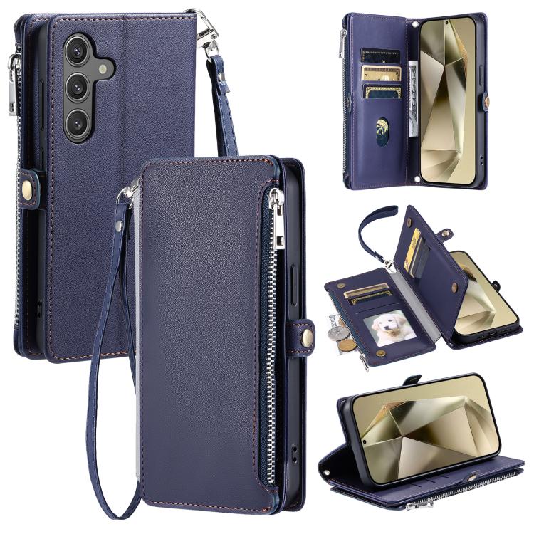 For Samsung Galaxy S26 5G Leather Stitching Multi-card Slot Zipper Phone Case(Blue)