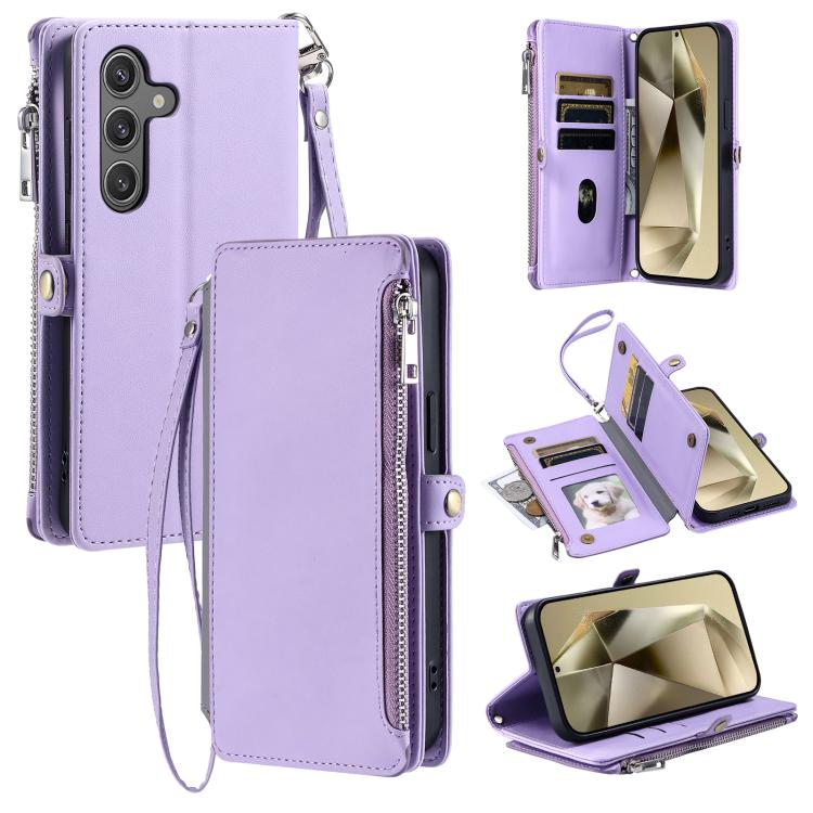 For Samsung Galaxy S26 5G Leather Stitching Multi-card Slot Zipper Phone Case(Purple)