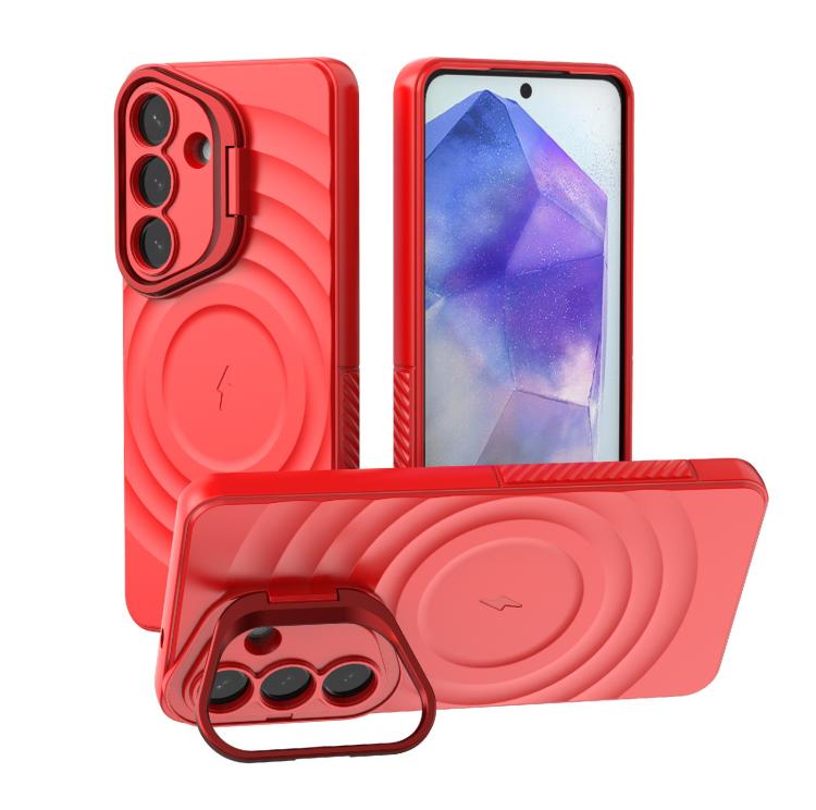 For Samsung Galaxy S26 5G Lens Frame Bracket Corrugated MagSafe Phone Case(Red)