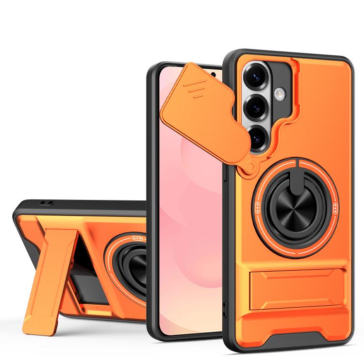 For Samsung Galaxy S26 5G Lens Sliding Window Multifunctional Magnetic Shockproof Phone Case(Orange)