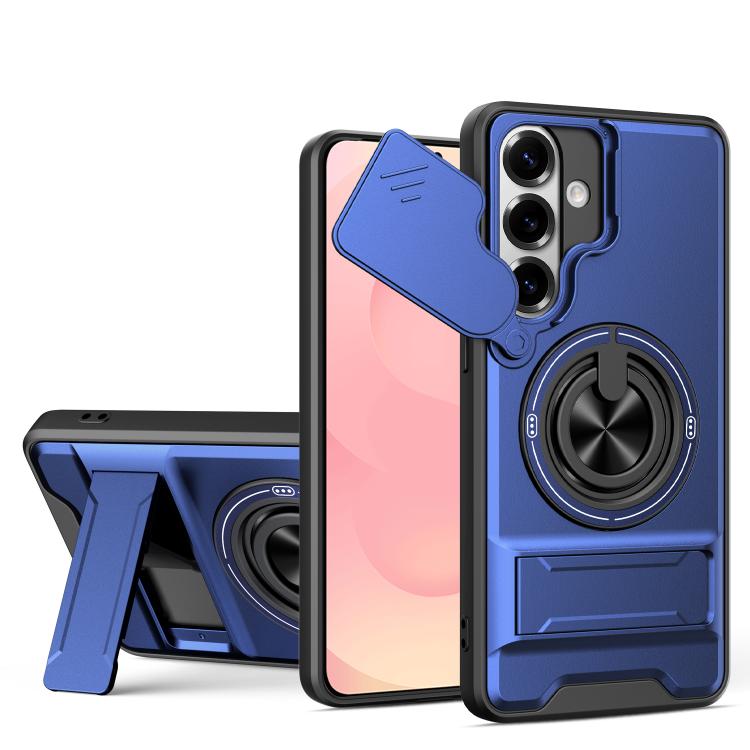 For Samsung Galaxy S26 5G Lens Sliding Window Multifunctional Magnetic Shockproof Phone Case(Royal Blue)