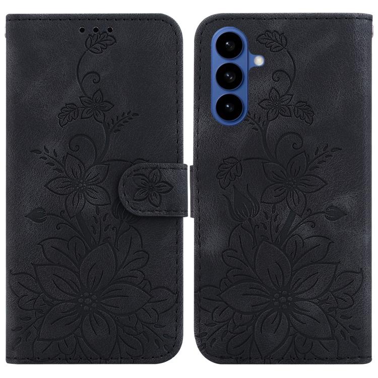 For Samsung Galaxy S26 5G Lily Embossed Leather Phone Case(Black)