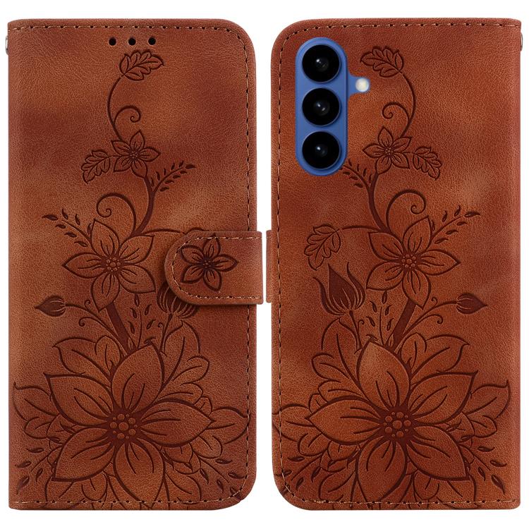 For Samsung Galaxy S26 5G Lily Embossed Leather Phone Case(Brown)
