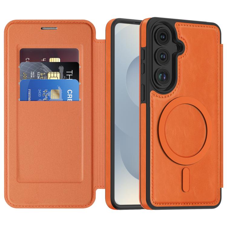 For Samsung Galaxy S26 5G Linton MagSafe Leather Phone Case(Orange)