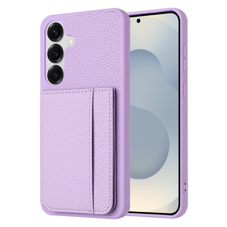 For Samsung Galaxy S26 5G Litchi Pattern Magnetic Card Bag Holder Phone Case(Purple)