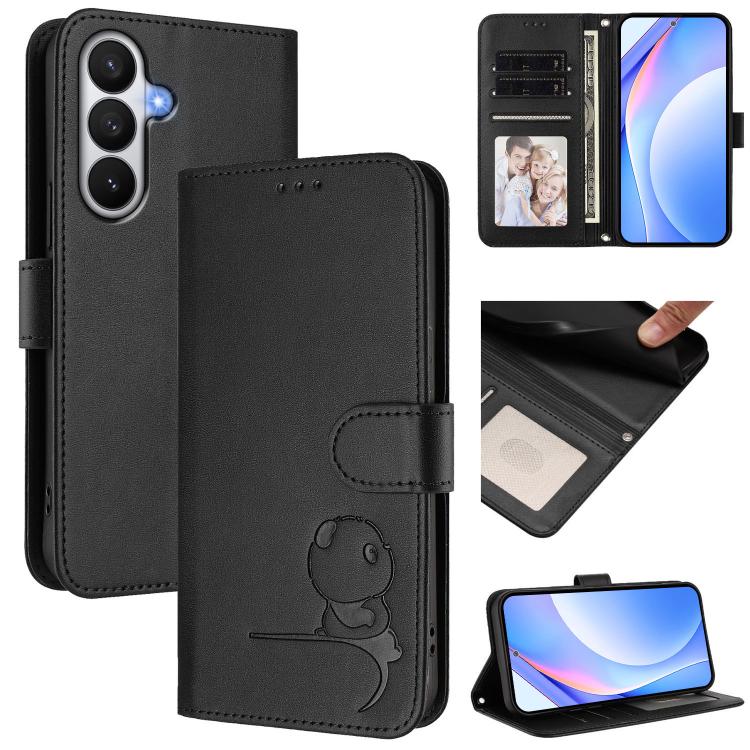 For Samsung Galaxy S26 5G Litter Panda Embossing RFID Leather Phone Case with Lanyard(Black)