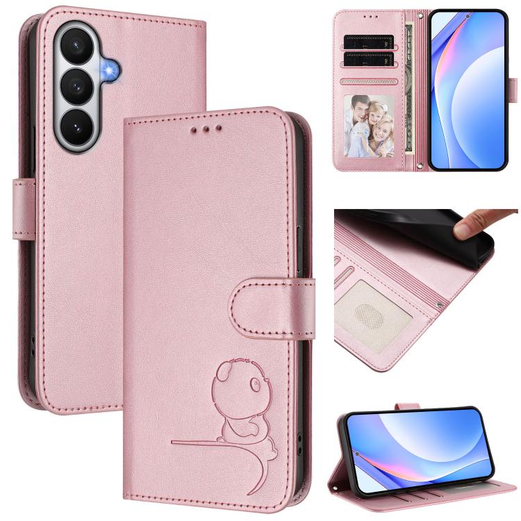For Samsung Galaxy S26 5G Litter Panda Embossing RFID Leather Phone Case with Lanyard(Pink)