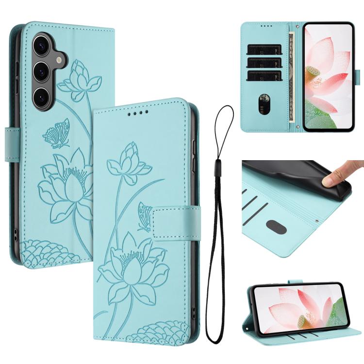 For Samsung Galaxy S26 5G Lotus Embossed Leather Phone Case with Lanyard(Green)