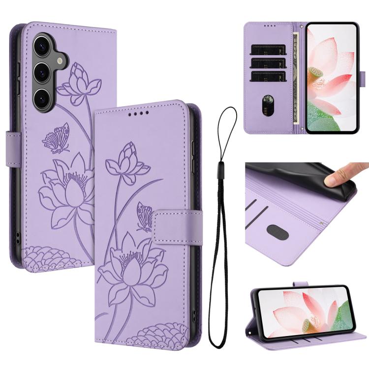 For Samsung Galaxy S26 5G Lotus Embossed Leather Phone Case with Lanyard(Purple)