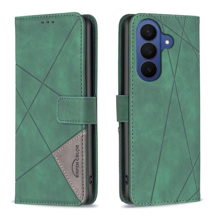 For Samsung Galaxy S26 5G Magnetic Buckle Rhombus Texture Leather Phone Case(Green)