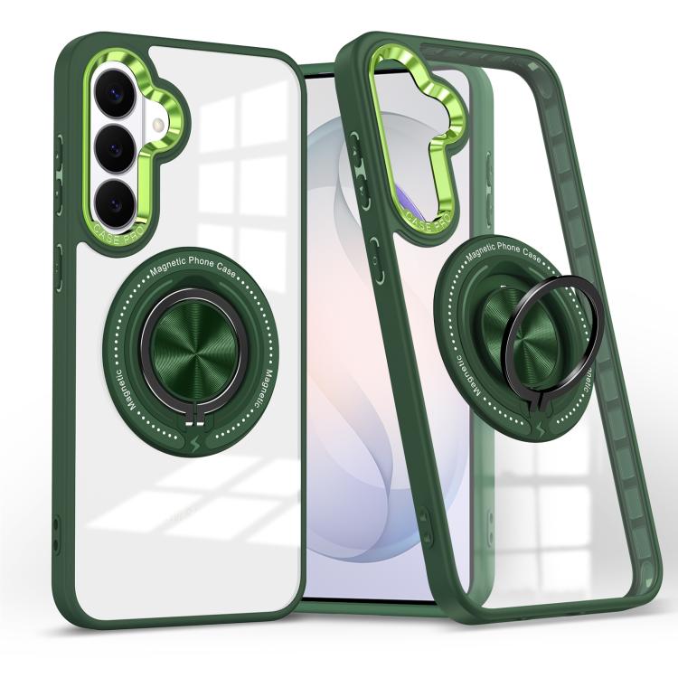 For Samsung Galaxy S26 5G Magnetic Rotating Ring Holder Phone Case(Dark Green)