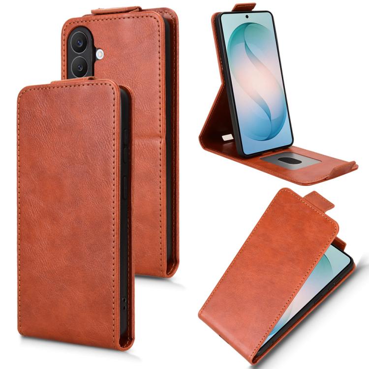For Samsung Galaxy S26 5G Magnetic Vertical Flip Leather Phone Case with Buckle(Brown)