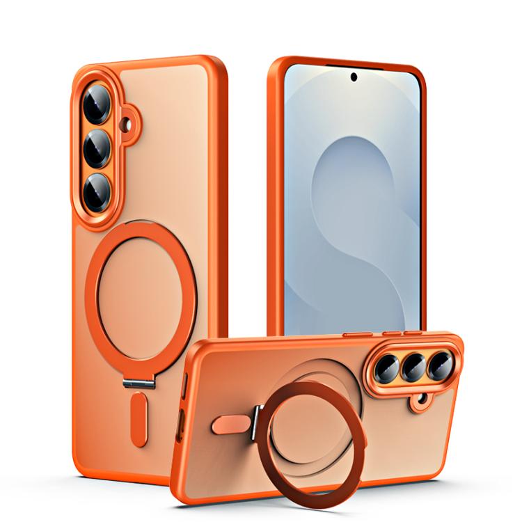 For Samsung Galaxy S26 5G MagSafe Airbag Shockproof Frosted Phone Case with Fold Holder(Orange)