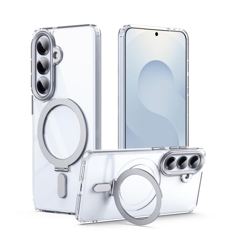 For Samsung Galaxy S26 5G MagSafe Airbag Shockproof Frosted Phone Case with Fold Holder(Silver)