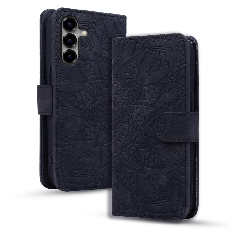 For Samsung Galaxy S26 5G Mandala Embossed Dual-Fold Calf Leather Phone Case(Black)