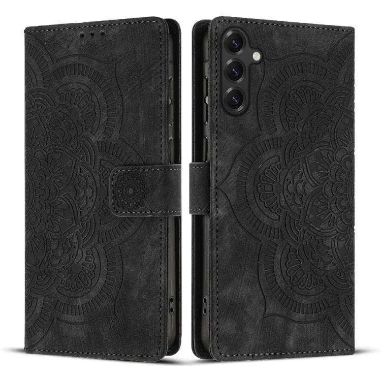 For Samsung Galaxy S26 5G Mandala Embossed Retro Frosted Leather Phone Case(Black)
