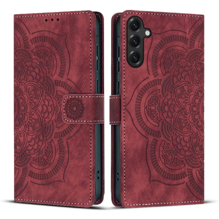 For Samsung Galaxy S26 5G Mandala Embossed Retro Frosted Leather Phone Case(Red)