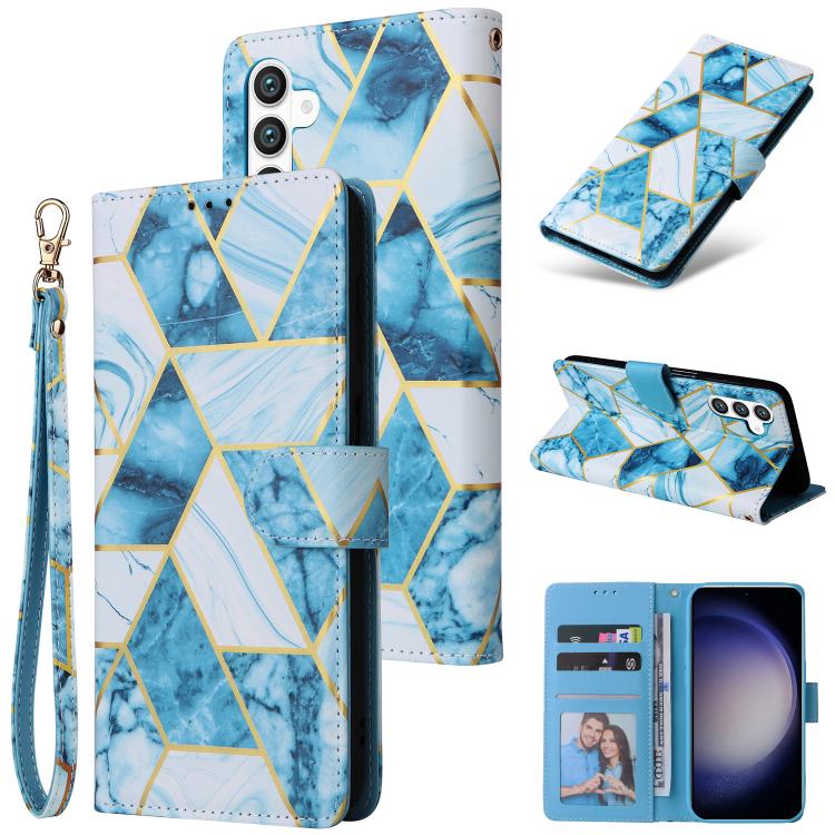 For Samsung Galaxy S26 5G Marble Bronzing Stitching Leather Phone Case(Blue)