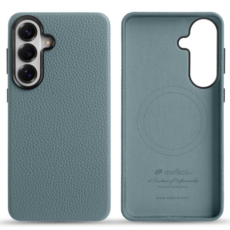 For Samsung Galaxy S26 5G melkco Litchi Texture Magnetic Full Coverage Genuine Leather Phone Case(Light Blue)