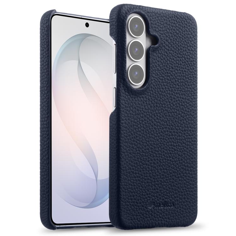 For Samsung Galaxy S26 5G melkco Litchi Texture Magnetic Half Coverage Genuine Leather Phone Case(Dark Blue)