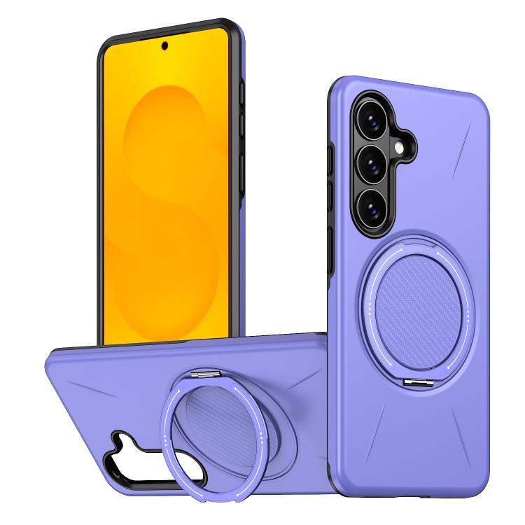For Samsung Galaxy S26 5G Metal Rotation Holder MagSafe TPU Hybrid PC Phone Case(Purple)