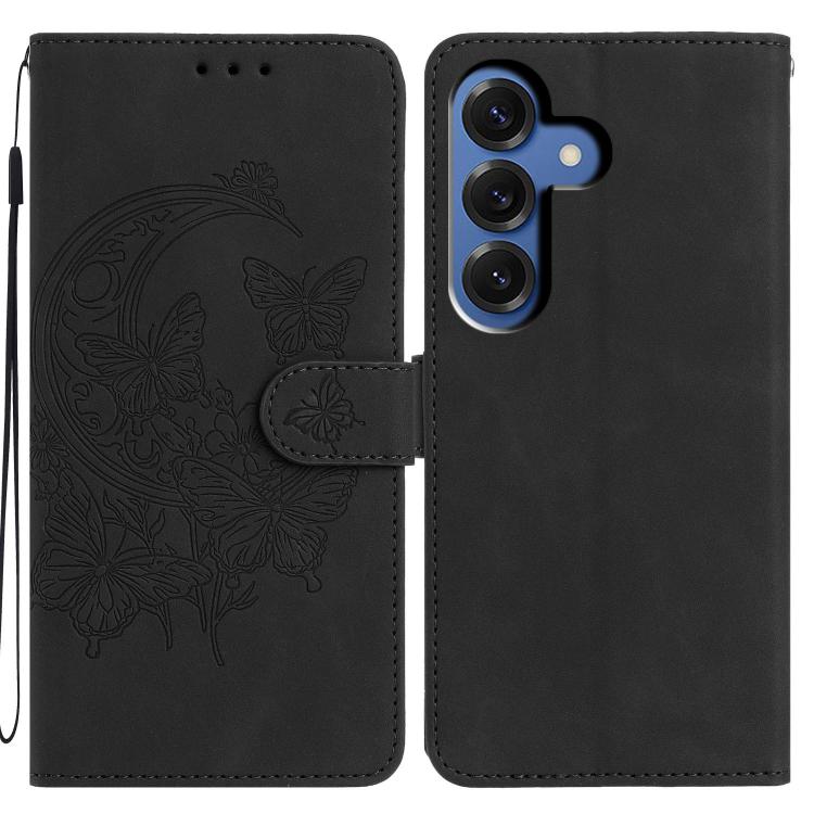 For Samsung Galaxy S26 5G Moonlit Butterfly Dance Pattern Embossed Leather Phone Case(Black)