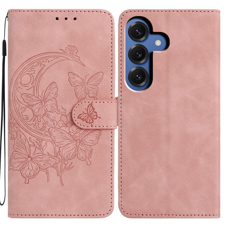 For Samsung Galaxy S26 5G Moonlit Butterfly Dance Pattern Embossed Leather Phone Case(Pink)