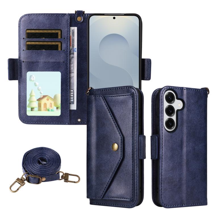 For Samsung Galaxy S26 5G Multi-card Slots Crossbody Cowhide Leather Phone Case(Blue)