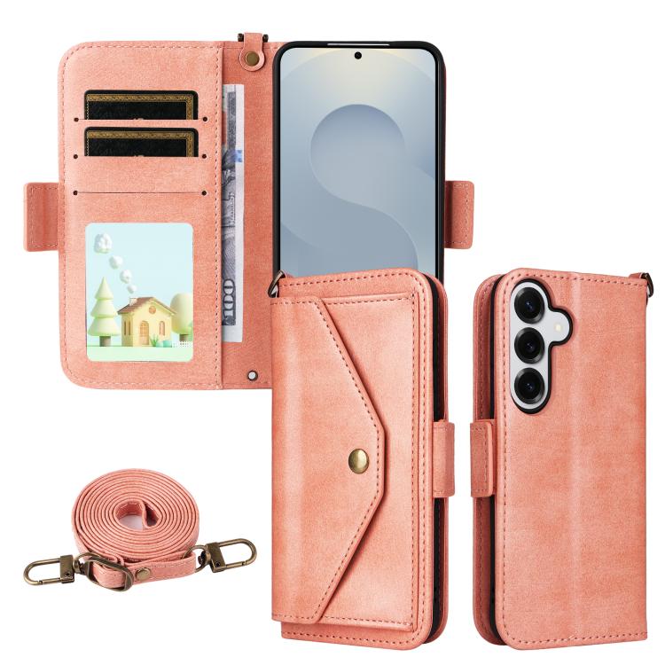 For Samsung Galaxy S26 5G Multi-card Slots Crossbody Cowhide Leather Phone Case(Pink)